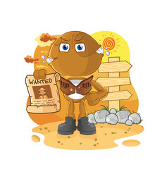 Wall Mural - sack doll cowboy with wanted paper. cartoon mascot vector