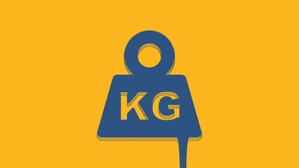 Sticker - Blue Weight icon isolated on orange background. Kilogram weight block for weight lifting and scale. Mass symbol. 4K Video motion graphic animation