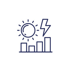 Poster - solar energy production line icon with a sun and a graph