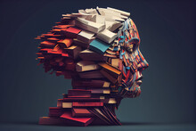 Illustration Of Face Made From Many Books Abstract Book Day. AI