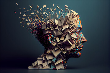 illustration of face made from many books abstract book day. ai