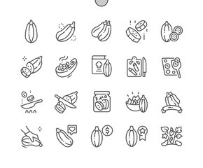 Wall Mural - Zucchini. Eggplant.Vegetable harvest. Cooking, recipes and price. Food shop, supermarket. Pixel Perfect Vector Thin Line Icons. Simple Minimal Pictogram