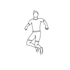 Wall Mural - Single line drawing of jumping man. Linear hand drawn doodle on white background