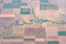 Aerial View Of Drought Stricken Farmland In The Midwest USA