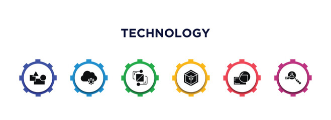 Poster - technology filled icons with infographic template. glyph icons such as elements, devops, structural elements, frameworks, retina display, user research vector.