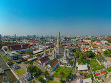 Aerial View Wat Arun Buddhist Temple Sunny Day Sightseeing City Travel