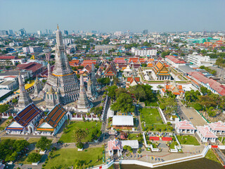Wall Mural - Aerial view Wat Arun Buddhist temple sunny day sightseeing city travel