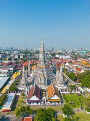 Wall Mural - Aerial view Wat Arun Buddhist temple sunny day sightseeing city travel