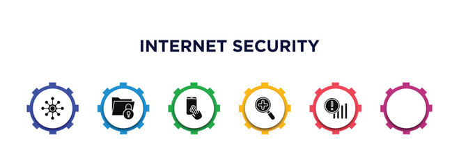 Poster - internet security filled icons with infographic template. glyph icons such as https, file security, authentication, insecure, medical research, connection error vector.