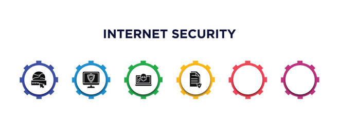 Poster - internet security filled icons with infographic template. glyph icons such as domain, computer security, encrypted, ddos, malware, data protection vector.