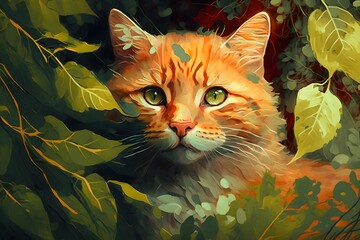 Wall Mural - cat painting created using AI Generative Technology