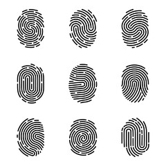 thumb finger prints. access icons. forefinger imprint. id logo. identity detection. fingerprint and 