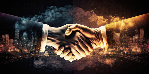 Poster - Double exposure of business handshake - Generative AI