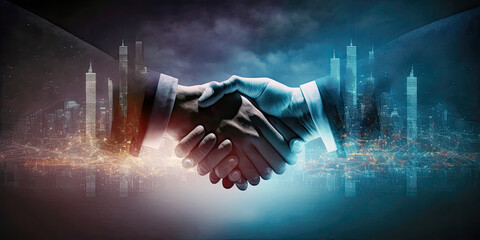 Poster - Double exposure of business handshake - Generative AI