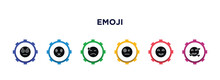 Emoji Filled Icons With Infographic Template. Glyph Icons Such As Embarrassed Emoji, Muted Emoji, Dissapointment Sceptic Blushing Love Vector.
