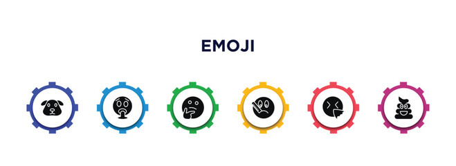 Canvas Print - emoji filled icons with infographic template. glyph icons such as dog emoji, vomit emoji, thinking ill sneezing poo vector.