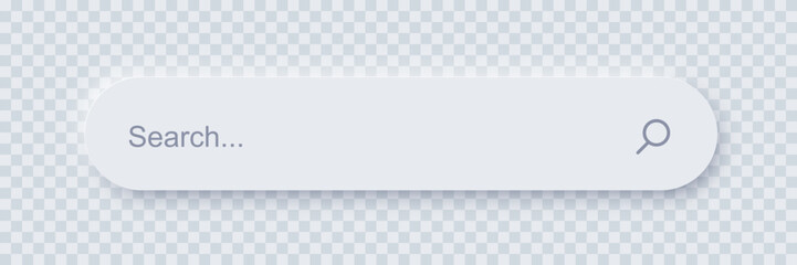 Poster - Search bar form template of neomorphic interface. Neomorphism design element, UI component. Vector layout illustration isolated object for website, interface, social media on transparent background
