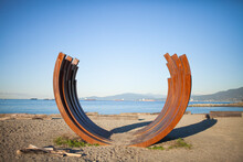 Beach Art On Sunset Beach Facing English Bay In Vancouver, Canada.