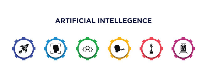 Poster - artificial intellegence filled icons with infographic template. glyph icons such as rocket, face recognition, graphene, speech, chess, train vector.