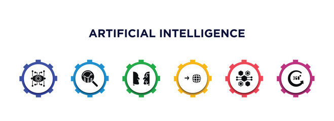 Poster - artificial intelligence filled icons with infographic template. glyph icons such as bionic, prediction, turing test, visit, hexagons, 360 degree vector.