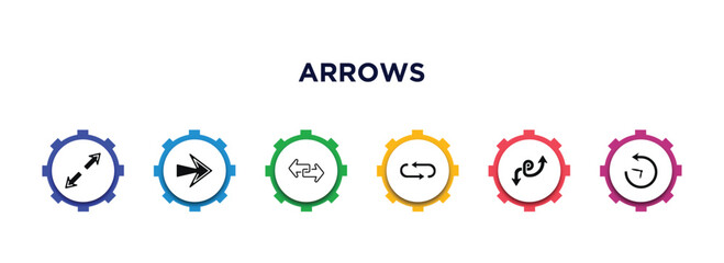 Poster - arrows filled icons with infographic template. glyph icons such as diagonal, right, transfer, loop arrows, double arrow, reload time vector.