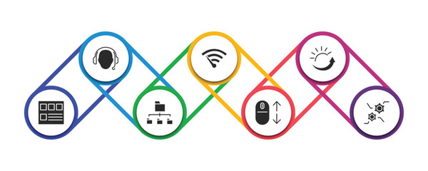 Poster - web hosting filled icons with infographic template. glyph icons such as tech support, bandwidth, uptime, mockup de, folder management, scrolling, feature vector.