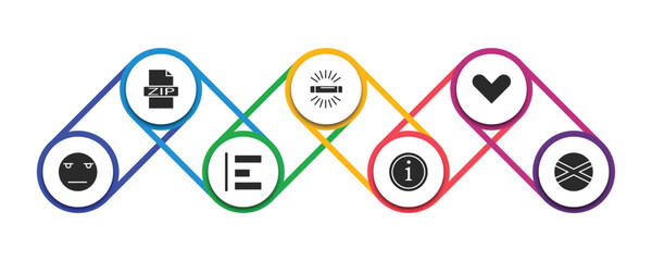 Poster - user interface filled icons with infographic template. glyph icons such as zip file, fluorescent, hearth, boring, object alignment, information, jamaican vector.