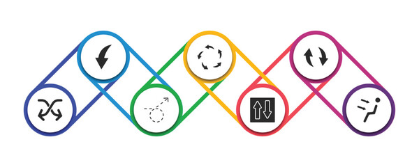Poster - user interface filled icons with infographic template. glyph icons such as curved downward arrow, spinning arrows, update arrow, move content, curly dotted arrow, elevator arrows, air outlet vector.