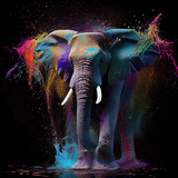 Fototapeta Sport - Elephant on colorful splash. Generative AI