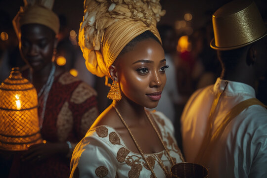 Generative AI. A portrait of a Nigerian bride holding a cup 