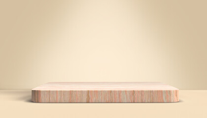 Wall Mural - Wooden platform podium 3d rendering with shadow on the floor in pastel background. Mock up for product display.