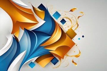 Wall Mural - Abstract blue orange geometric shape white background with empty space