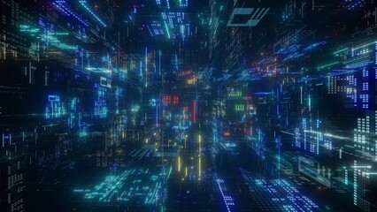 3d big data digital tunnel square with futuristic matrix.