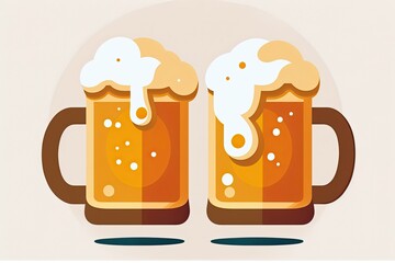 Wall Mural - isolated icon of beer mugs clinking. Beer mugs clinking illustration emoji isolated expression of beer mugs clinking. Generative AI