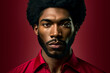 © Elena Uve - Man portrait. Stylish. Handsome Afro American man in dark red background looking to camera. Generative AI.