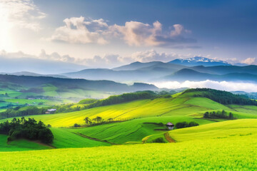 Wall Mural - Beautiful view of green landscape generative AI
