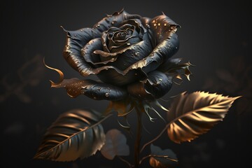 Beautiful black gold metallic rose for your birthday. Flower rose, gift, bokeh.