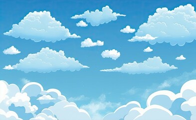 Canvas Print - Illustration of a blue sky with white clouds, in cartoon style. Generative AI