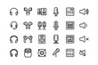 Audio devices icon set with adjustable line weight