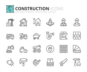 simple set of outline icons about construction