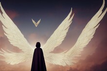 Large Angelic Figure With Wings Unfurled. Generative AI, This Image Is Not Based On Any Original Image, Character Or Person
