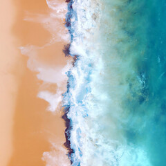  Tropischer Sand Strand mit türkisfarbenem Meer, Wasser und Wellen, Luftaufnahme, Generative AI, Generativ, KI