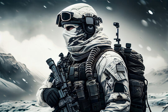 soldat in winteruniform im schnee