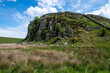 Rocky Whin Sill headland, close to Crag Lough, Sycamore Gap and Milecastle 39 Roman military base. Northumberland National Park, UK