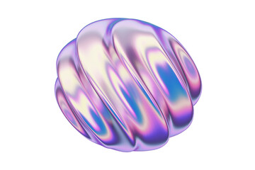 3d organic iridescent sphere. Abstract holographic metallic ball with ripples and waves. 3d rendering gradient shape design element. Brutalist futuristic style