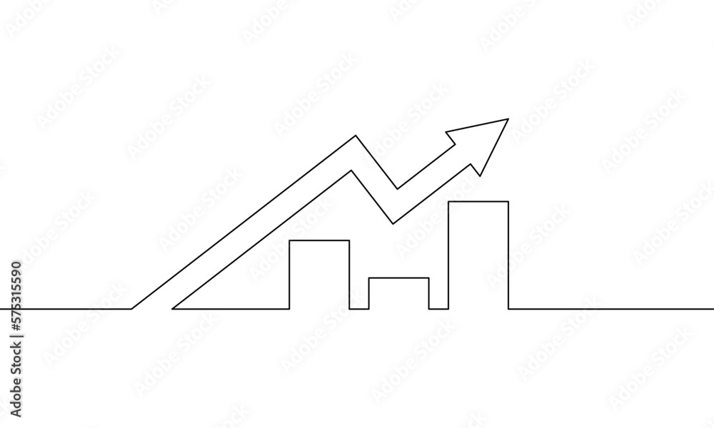 Continuous line drawing of increasing chart. Arrow up, business growth ...