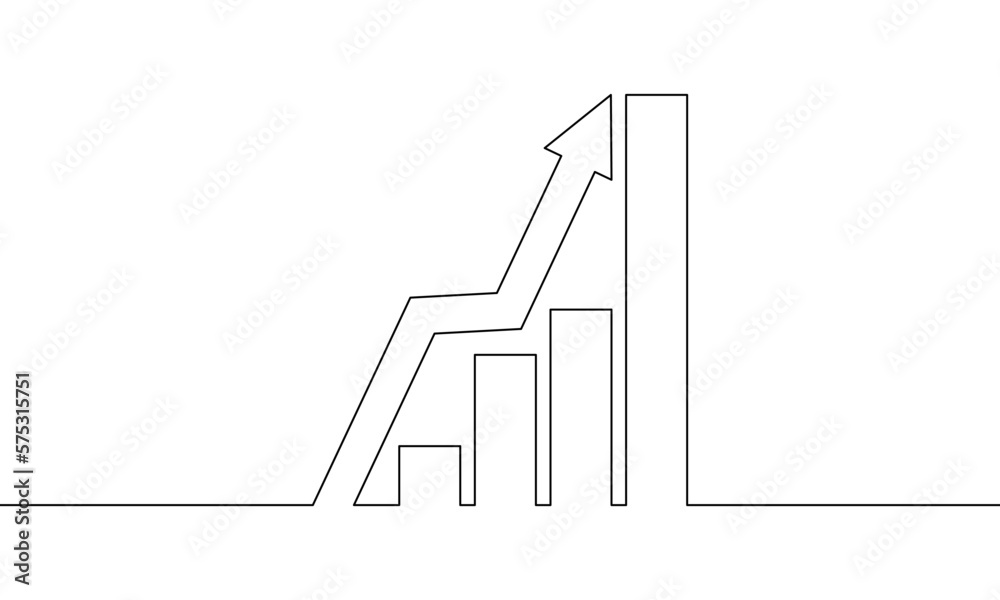 Continuous line drawing of growth chart. Increasing arrow up. Graph ...