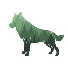 Wall Mural - Silhouette of a wolf on a white background