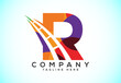 Letter R with road logo sing. Polygonal style logo for highway maintenance and construction.