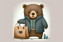 Unbearably Stylish: A Fashion-Forward Bear's Bag Collection On White Background With 5 Beautiful Flat Vector Art Designs In Illustrator, Featuring Curvilinear Vector Polygons And Intricate Detailing -
